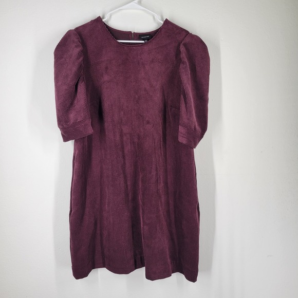 WHO WHAT WEAR Womens Burgundy Corduroy Puff Sleeve Shift Dress XXL - Picture 1 of 8